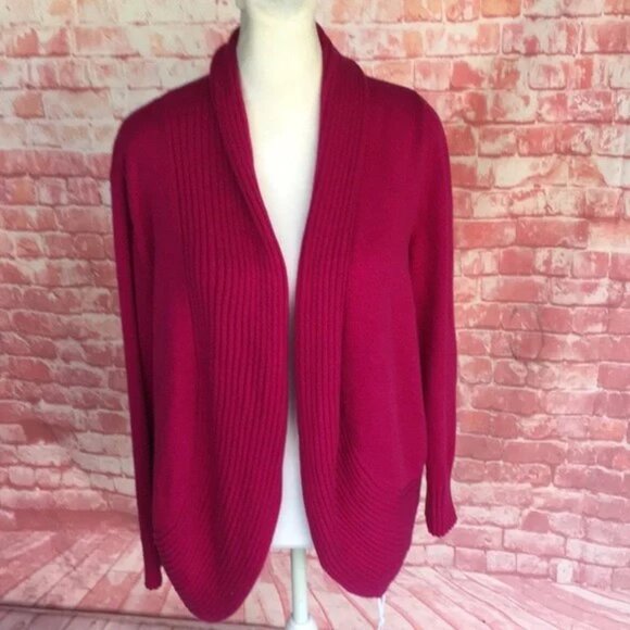 Chico's Sweaters - Chicos Open Front Sweater Cardigan Sz 2 L Magenta Shawl Collar Roxanne Excellent